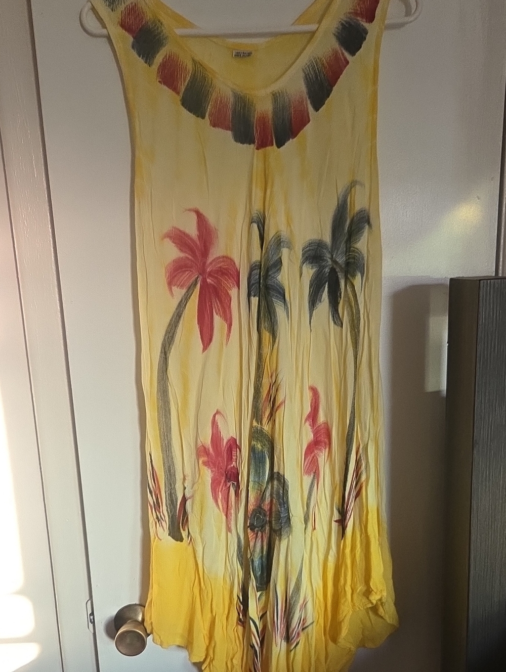 Yellow Tropical High-Low Dress with Palm Print
